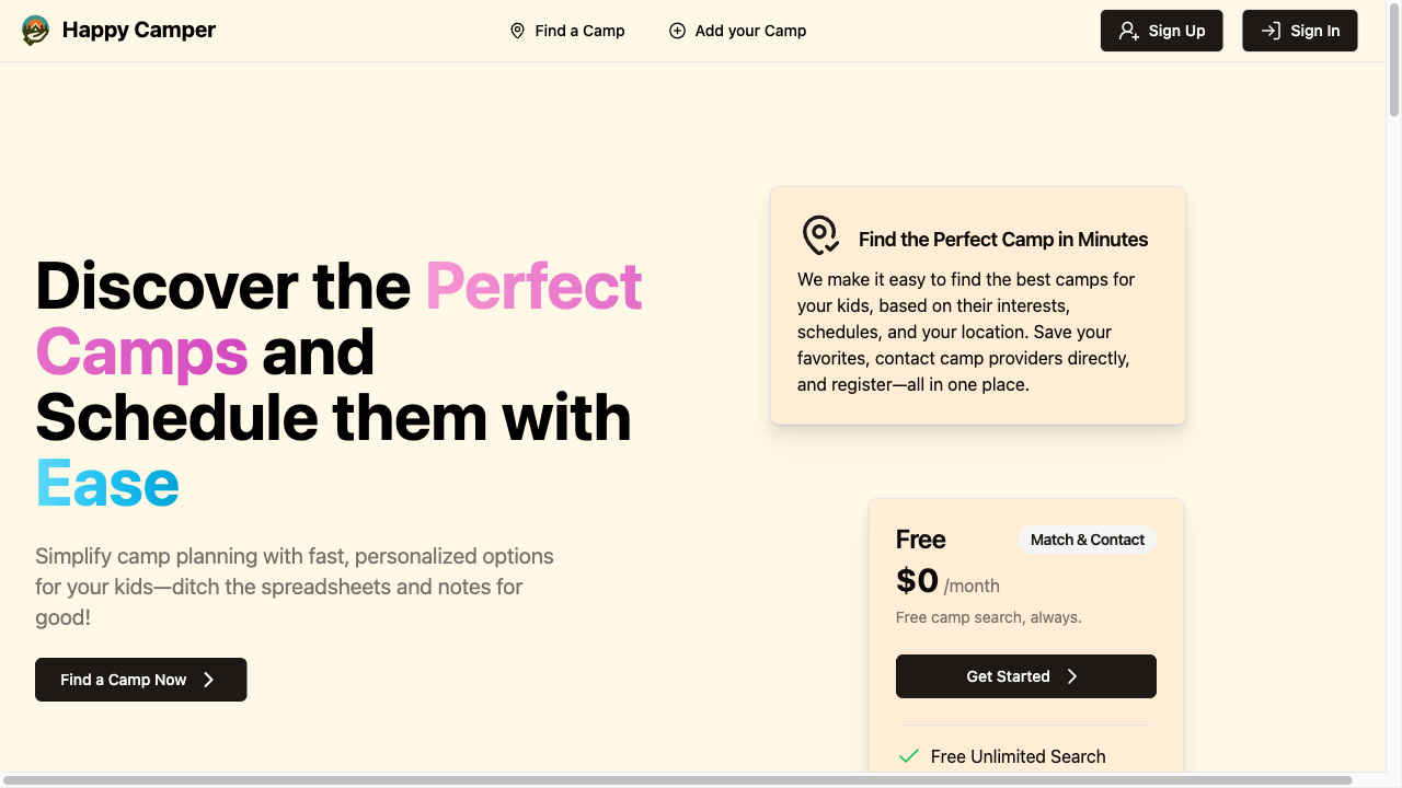 Happy Camper — Nationwide camp discovery via agentic RAG